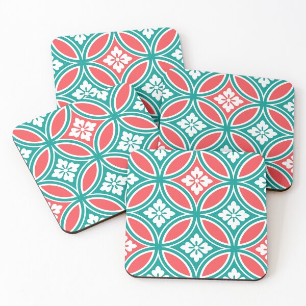 Item preview, Shippo with Flower Motif, Turquoise & Coral Orange  designed and sold by Marymarice.