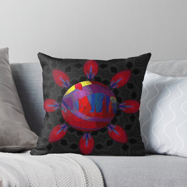 Red Nude at Sunrise on Black Throw Pillow
