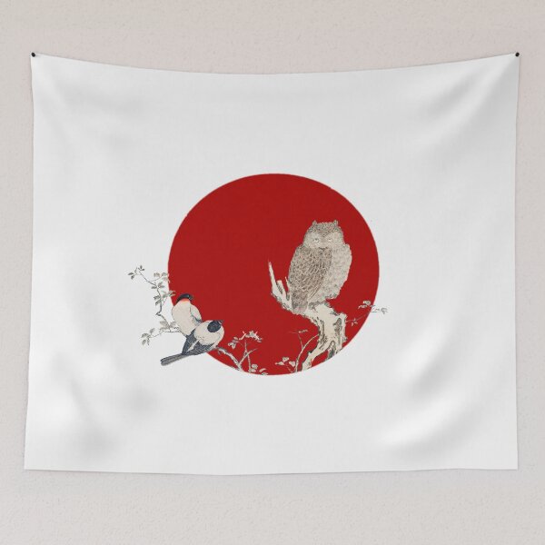 Item preview, Japanese Flag - Bullfinch and Horned Owl designed and sold by weavernap.