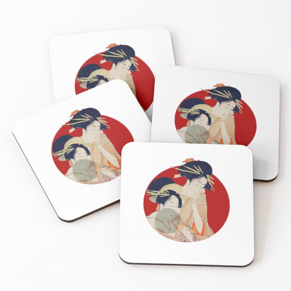 Item preview, Japanese Flag - Courtesans Holding a Fan with Elaborate Hair Ornaments designed and sold by weavernap.