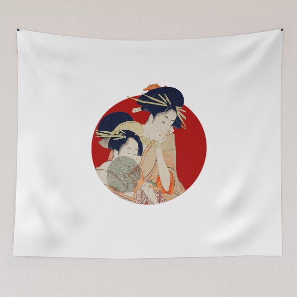 Item preview, Japanese Flag - Courtesans Holding a Fan with Elaborate Hair Ornaments designed and sold by weavernap.