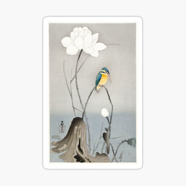 Kingfisher with Lotus Flower Sticker