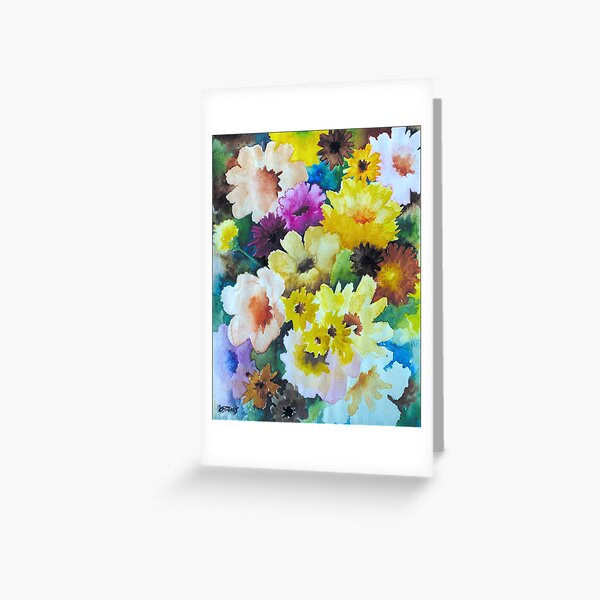 CHRYSANTHEMUMS AND ASTERS - AQUAREL Greeting Card