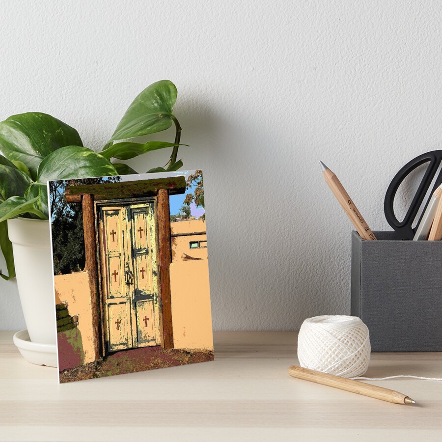 Door of the Crosses to Vintage Wines in Old Mesilla, New Mexico | Art Board Print 新型スマホOPPO New Mexico ヴィンテージ ボックス 小物入れ