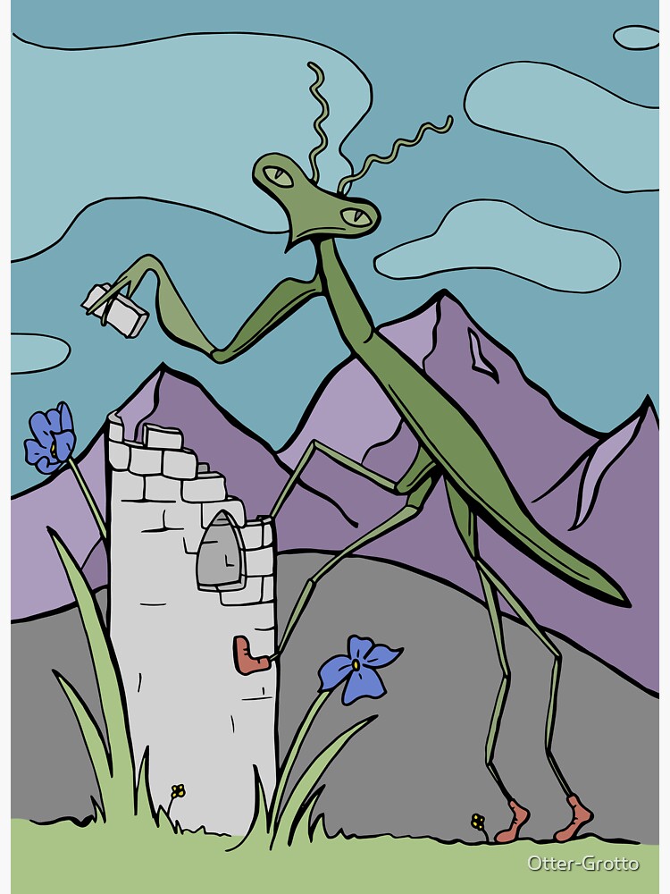 Thumbnail 3 of 3, Sticker, Praying Mantis Builds A Tower designed and sold by Otter-Grotto.