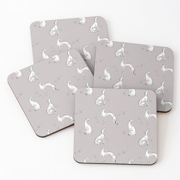 Item preview, white hounds on a grey background designed and sold by freeinthelines.