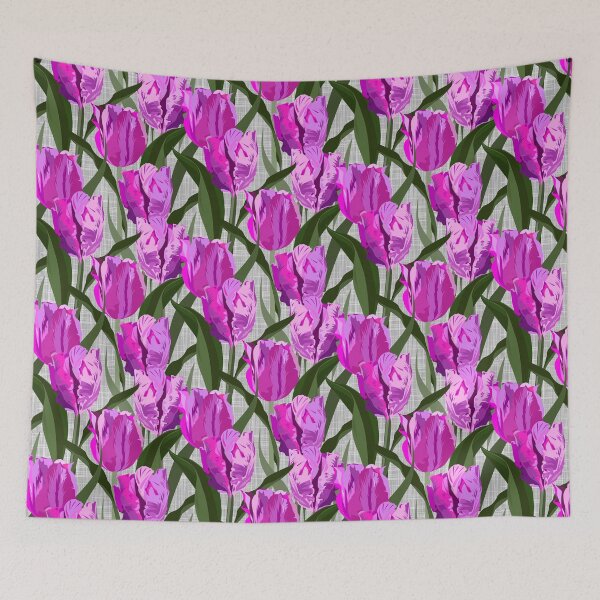 Item preview, Large pink parrot tulips on linen texture designed and sold by kobyakov.