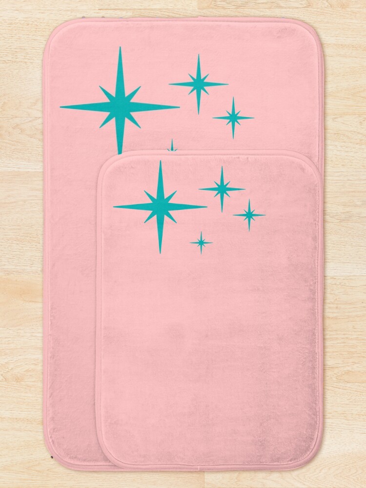 Alternate view of 1950s Atomic Age Retro Starburst in Turquoise Blue and Bubblegum Pink Bath Mat