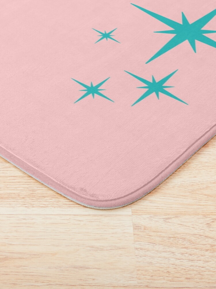 Alternate view of 1950s Atomic Age Retro Starburst in Turquoise Blue and Bubblegum Pink Bath Mat