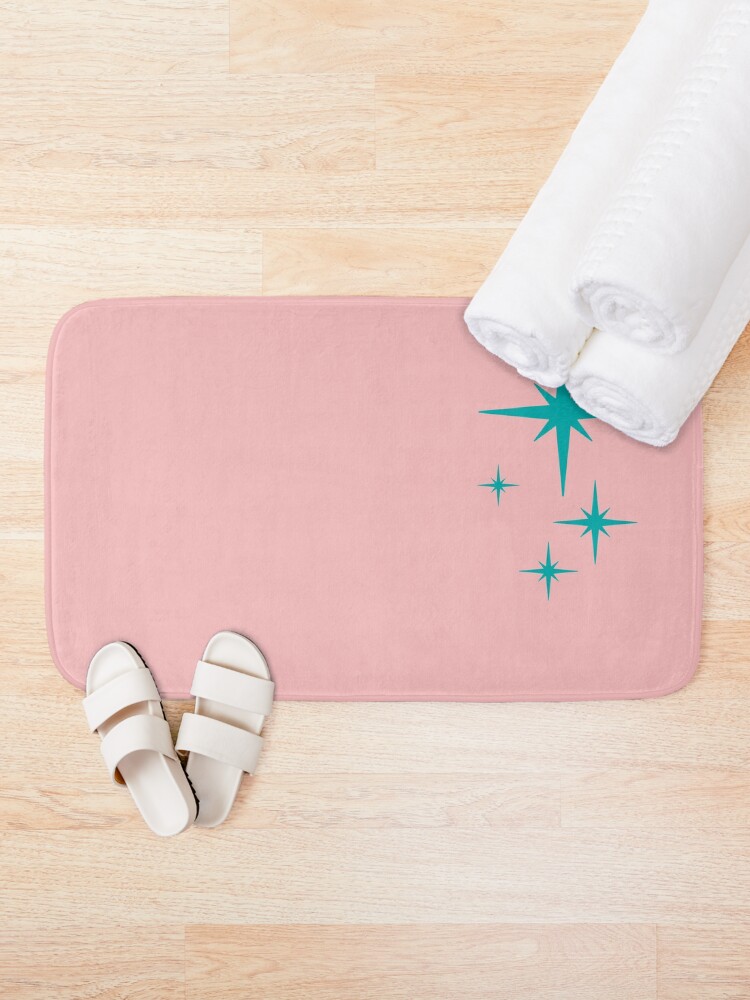Alternate view of 1950s Atomic Age Retro Starburst in Turquoise Blue and Bubblegum Pink Bath Mat
