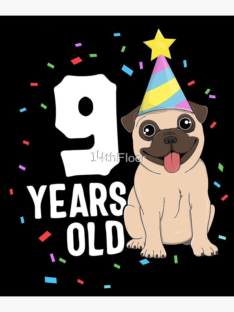 9th Birthday Girl T-Shirt Funny Pug Dog 9 Years Old Birthday 9th Birthday Girl T-Shirt Funny Pug Dog 9 Years Old Birthday