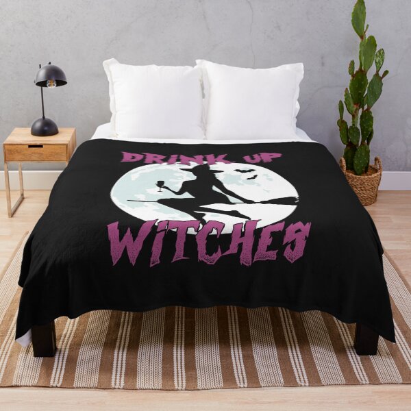 Item preview, Drink Up Witches Halloween Full Moon with Witch Silhouette on the Broom Holding a Drink designed and sold by alenaz.