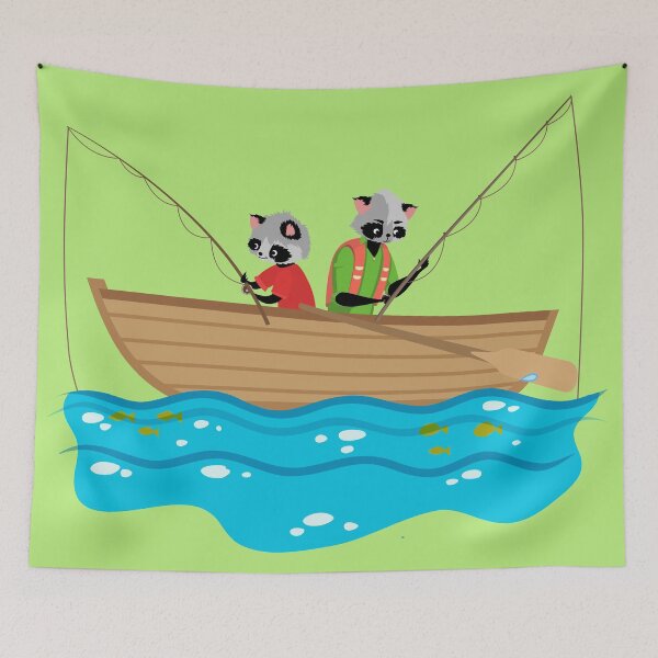 Item preview, Father and Son Boat Fishing Cute Raccoon Family designed and sold by IslandLakeTree.