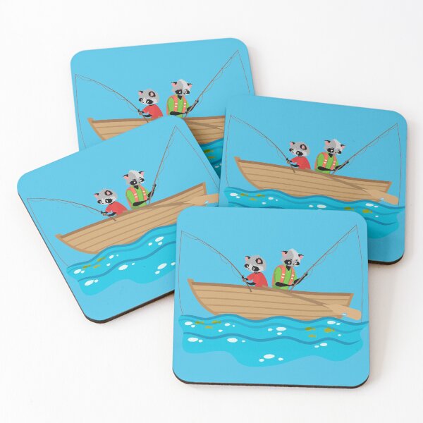 Item preview, Father and Son Boat Fishing Cute Raccoon Family designed and sold by IslandLakeTree.