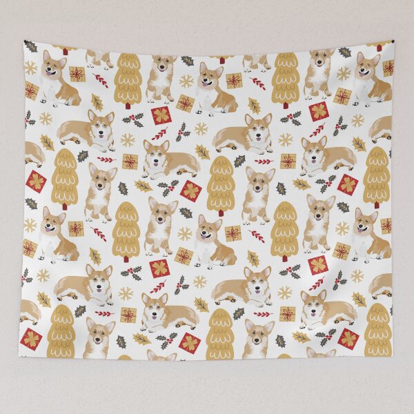Item preview, Corgi christmas pattern white designed and sold by UtArt.