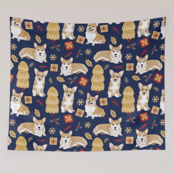 Item preview, Corgi christmas pattern blue designed and sold by UtArt.