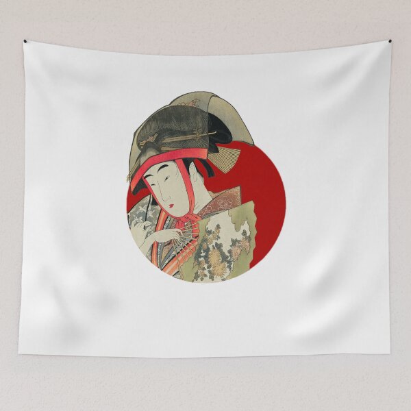 Item preview, Japanese Flag - Woman with fan and transparent hat designed and sold by weavernap.