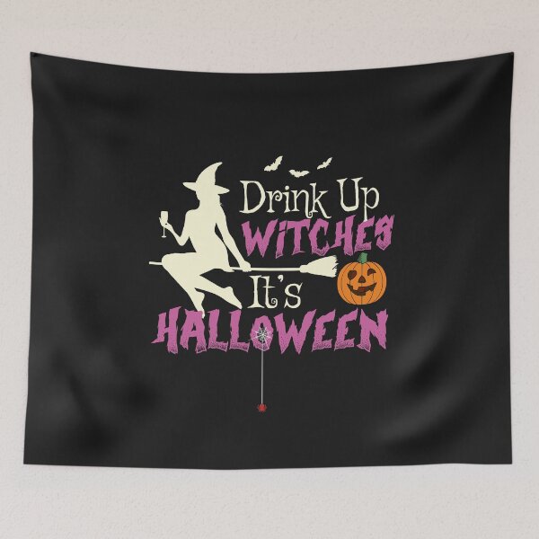 Item preview, Drink Up Witches Halloween Party Time Funny Pumpkin Broom and Witch designed and sold by alenaz.