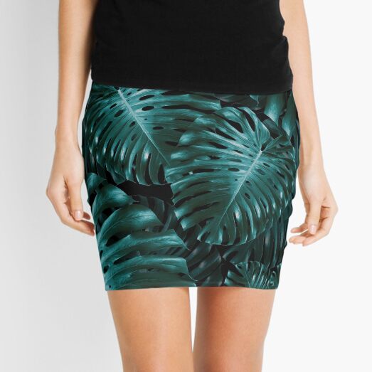 Tropical Monstera Jungle Night Leaves Pattern #1 #tropical #decor #art Mini Skirt