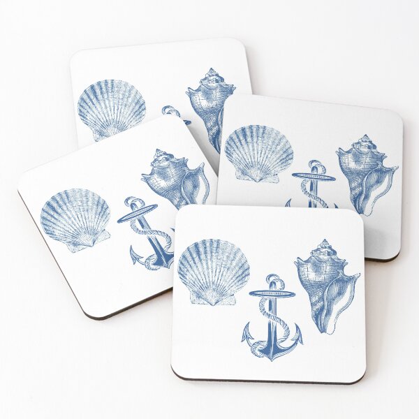Item preview, Blue Sea Shells and Anchor Vintage Beach designed and sold by 13Moons.