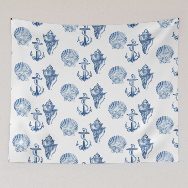 Item preview, Blue Sea Shells and Anchor Vintage Beach designed and sold by 13Moons.