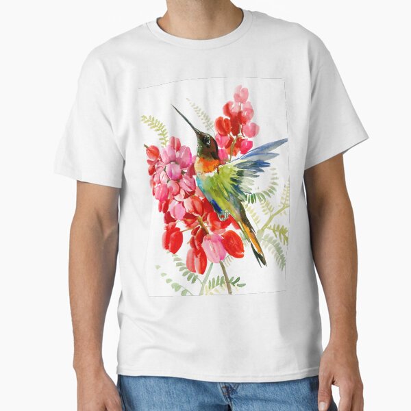 Item preview, Collared Inca Hummingbrid and Pink Red Flowers designed and sold by surenart.