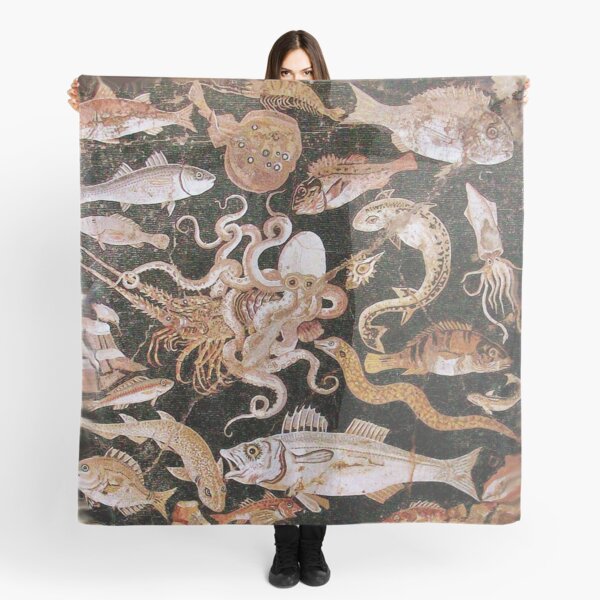 POMPEII COLLECTION / ANTIQUE OCEAN - SEA LIFE SCENE,OCTOPUS AND FISHES Scarf