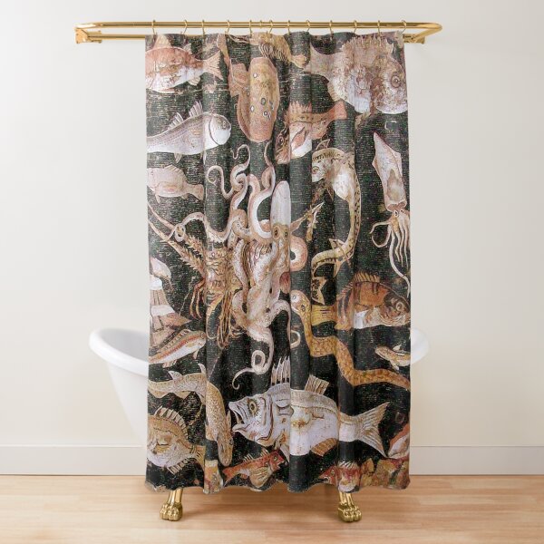 POMPEII COLLECTION / ANTIQUE OCEAN - SEA LIFE SCENE,OCTOPUS AND FISHES Shower Curtain