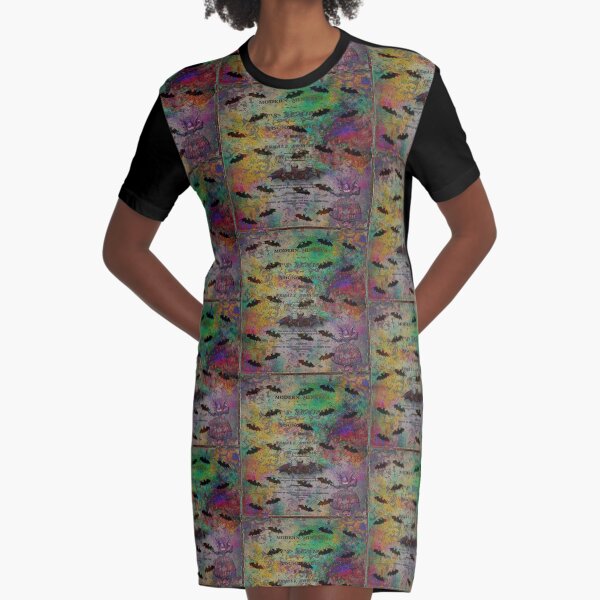 Modern Minerva Flying Bats Antique Multi Color Art Graphic T-Shirt Dress