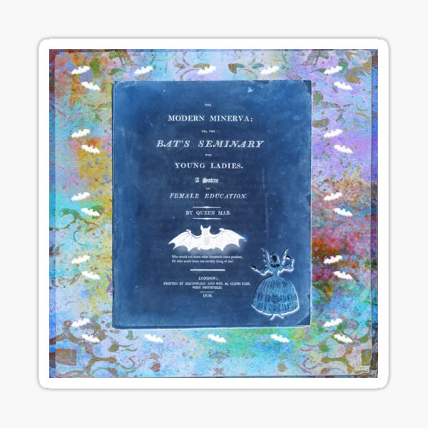 Modern Minerva Flying Bats Antique Blue Violet Purple Multi Color Art Sticker