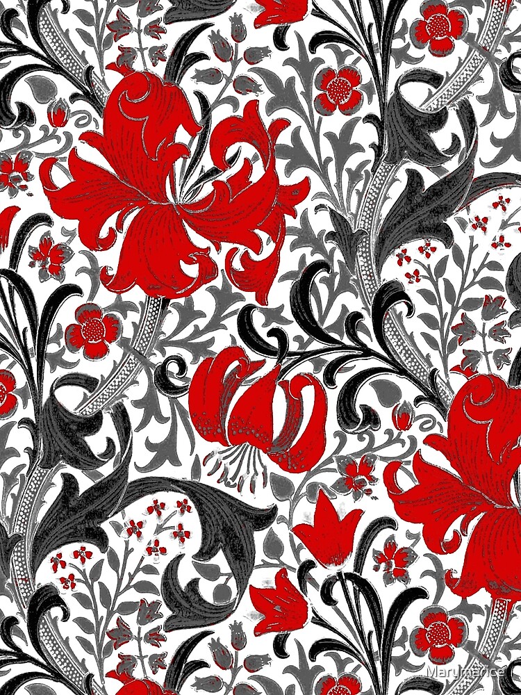 Póster «William Morris Iris Y Lily, Negro, Blanco Y Rojo» De Marymarice ...