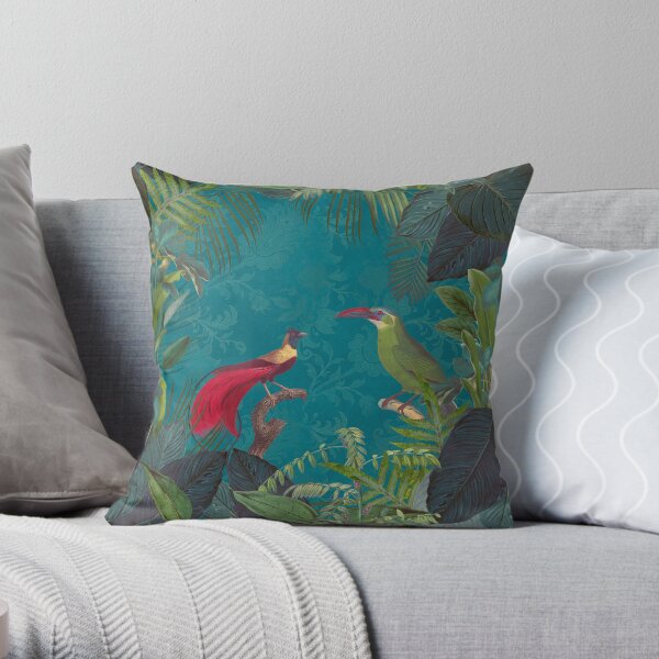 Birds Of Jungle Vintage Botanical Illustration Throw Pillow