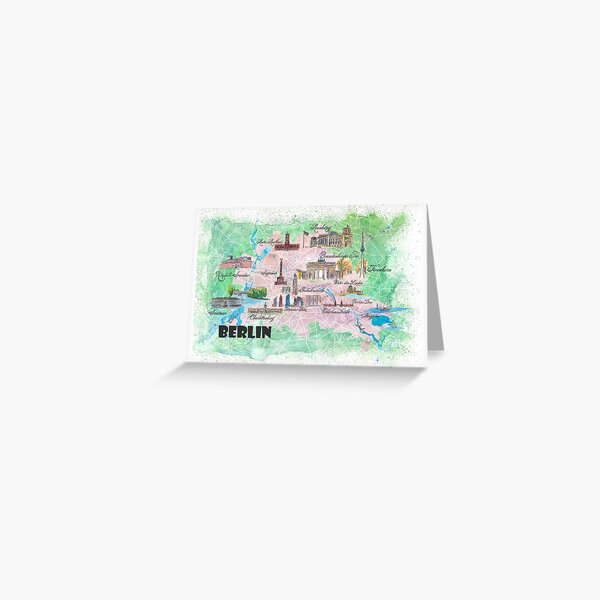 Artikel-Vorschau von Illustrierte Karte von Berlin, Deutschland, mit Hauptstraßen, Sehenswürdigkeiten und Highlights, designt und verkauft von artshop77.