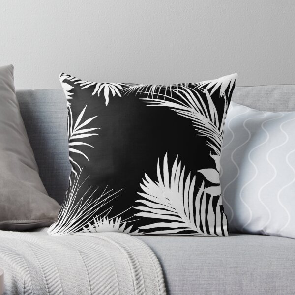 Palm Leaves Black And White Throw Pillow