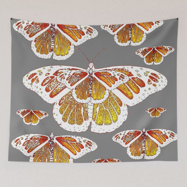 Item preview, WHITE MONARCH STYLE BUTTERFLIES ON GREY ART designed and sold by sharlesart.
