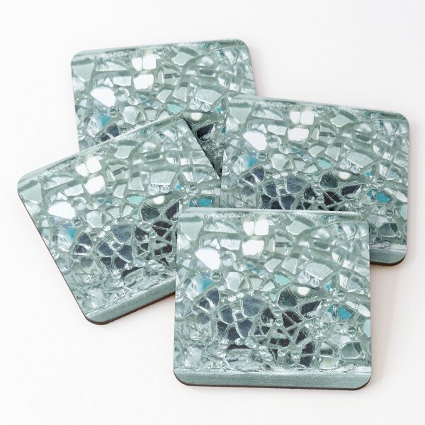 Icy Blue Mirror and Glass Mosaic Coasters (Set of 4)