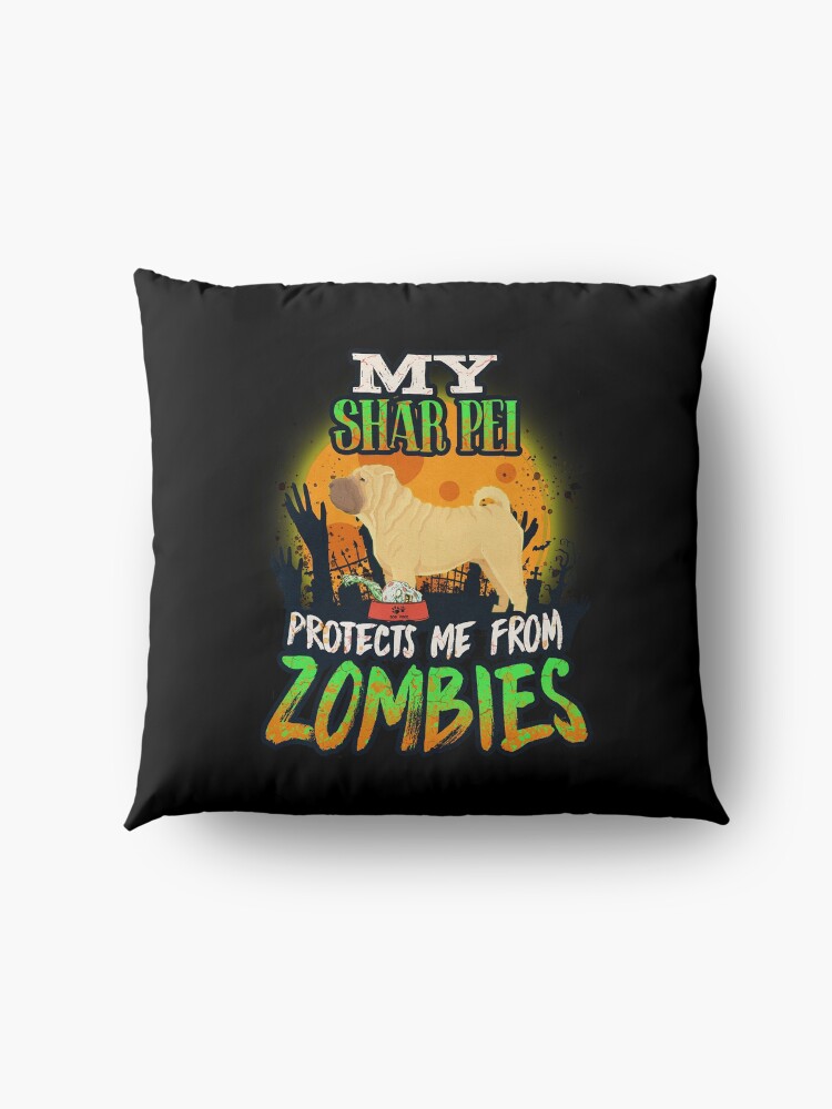 Alternate view of My Shar Pei Protects Me From Zombies - Funny Shar Pei Halloween Zombie Eater Floor Pillow