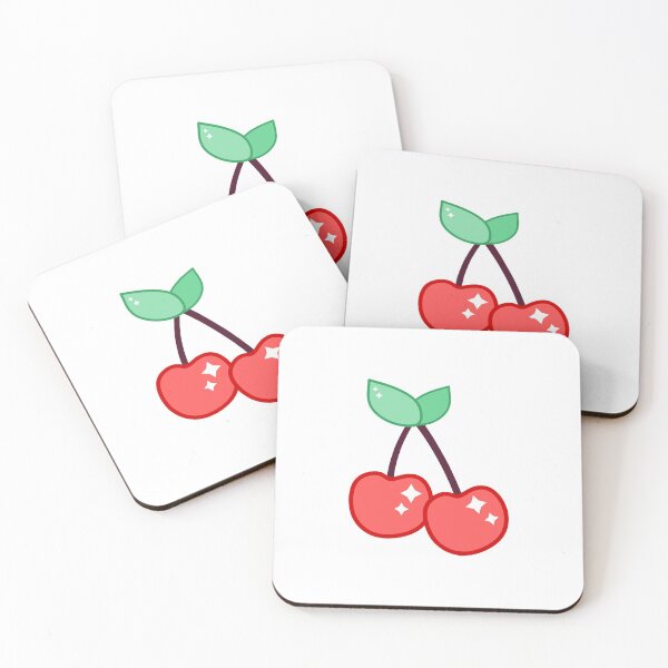 Cute Cartoon Red Cherry Sparkle Coasters (Set of 4)