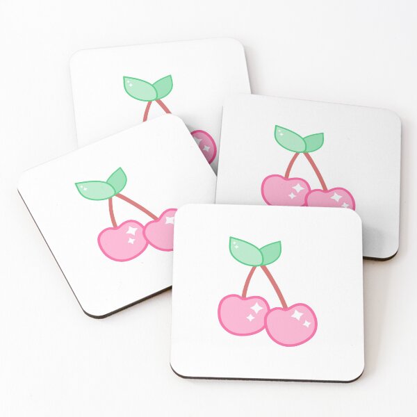 Cute Kawaii Cartoon Pink Cherry Sparkle Coasters (Set of 4)