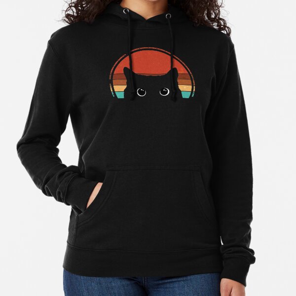 Black Cat Peeking Sunset Vintage Lightweight Hoodie