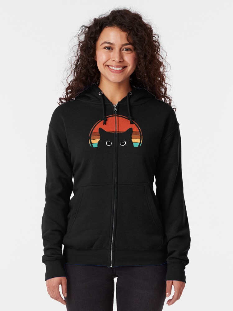 Thumbnail 2 of 5, Zipped Hoodie, Black Cat Peeking Sunset Vintage designed and sold by nameonshirt.