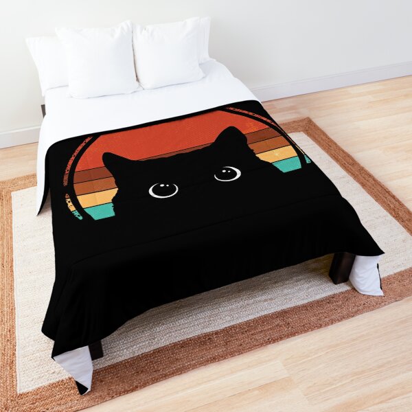 Black Cat Peeking Sunset Vintage Comforter