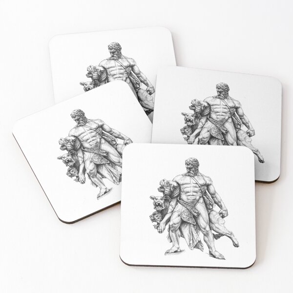 Item preview, Drawing of Hercules capturing Cerberus for white and light background designed and sold by IraPanyukova.