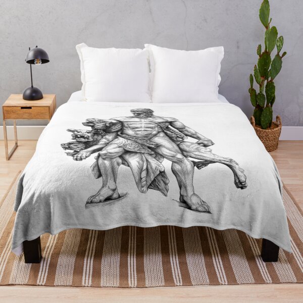 Item preview, Drawing of Hercules capturing Cerberus for white and light background designed and sold by IraPanyukova.