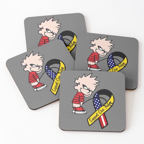 Item preview, Calvin pissing on a support the troops ribbon designed and sold by Doug3P0.
