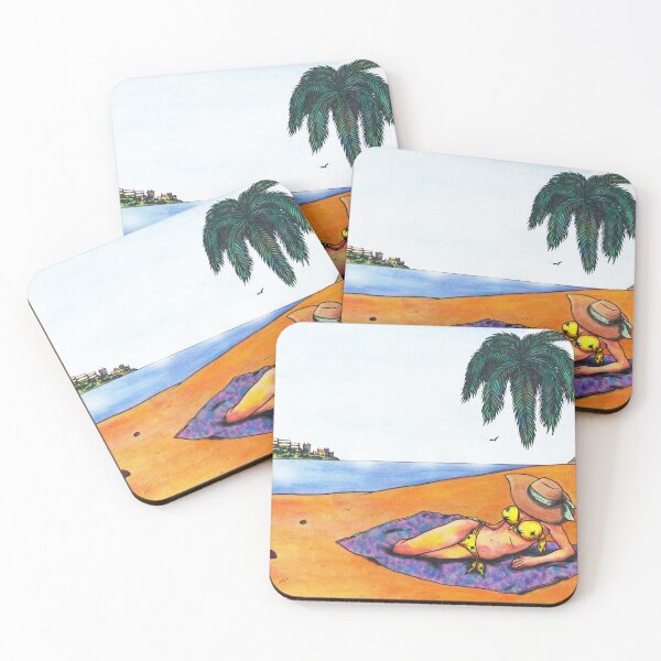Item preview, watercolor illustration woman relaxing on beach at sea designed and sold by Jonah Augustin Gray.