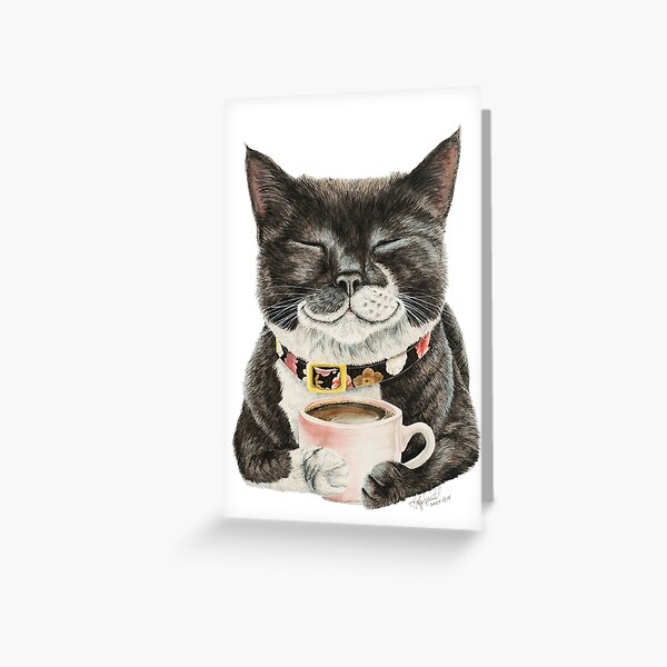 Item preview, Purrfect Morning cat with coffee designed and sold by HollySimental.
