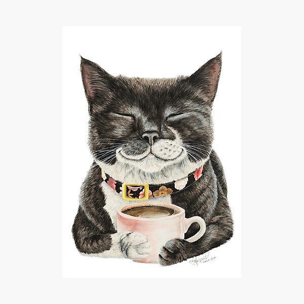 Purrfect Morning cat with coffee Photographic Print