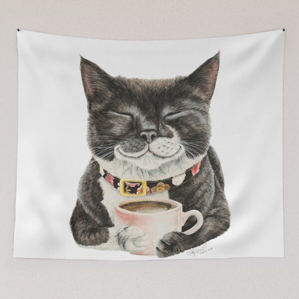 Item preview, Purrfect Morning cat with coffee designed and sold by HollySimental.