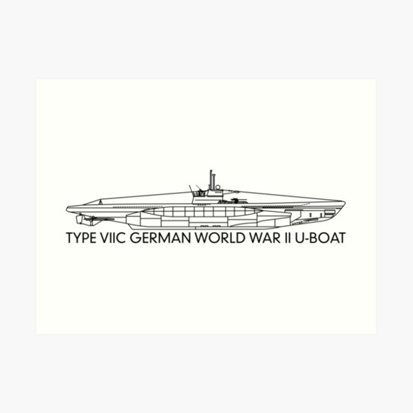 Blueprint Style World War 2 German Submarine 12 tall x 27 wide Art Print